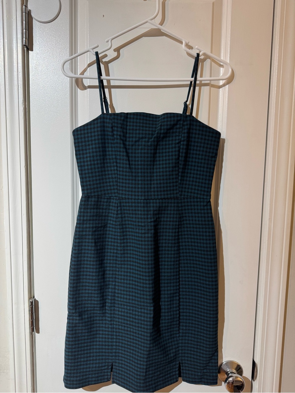 DryGoods Originality Green Plaid Spaghetti-Strap Bodycon Dress